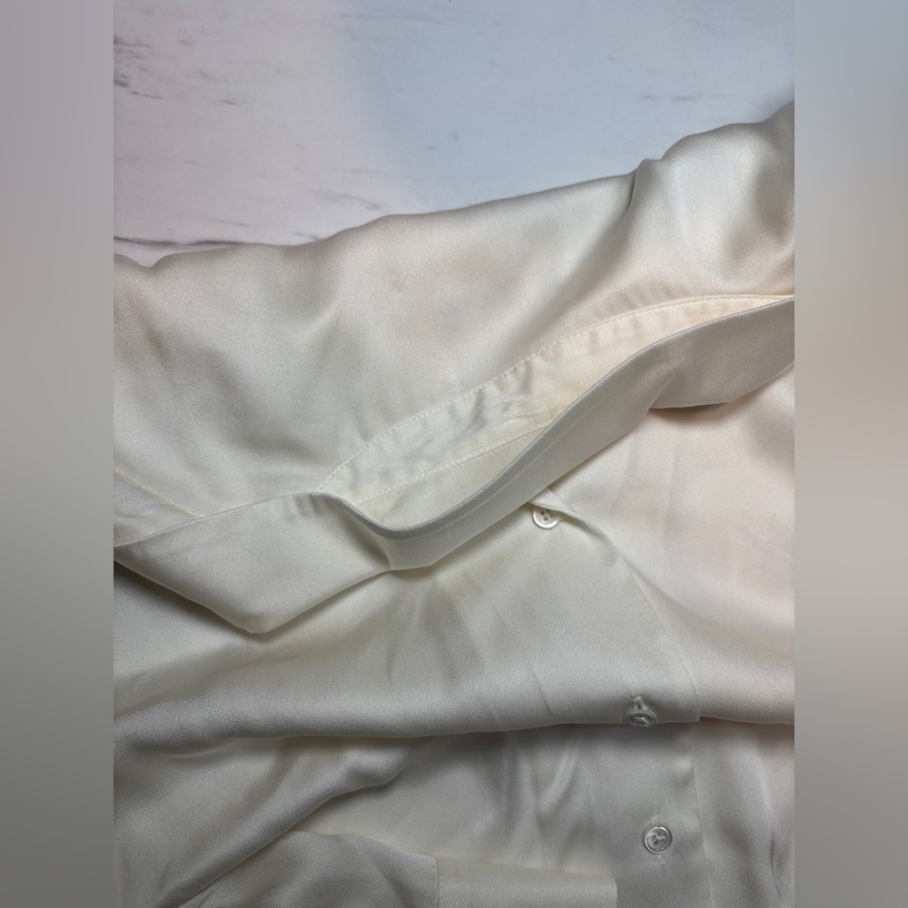 Quince Washable Stretch Silk Notch Collar Blouse / Ivory / M - Picture 4 of 11